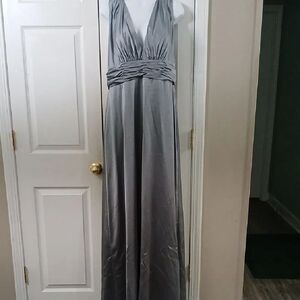 Revelry pewter crossover maxi formal ballgown prom dress Sz 20 EUC